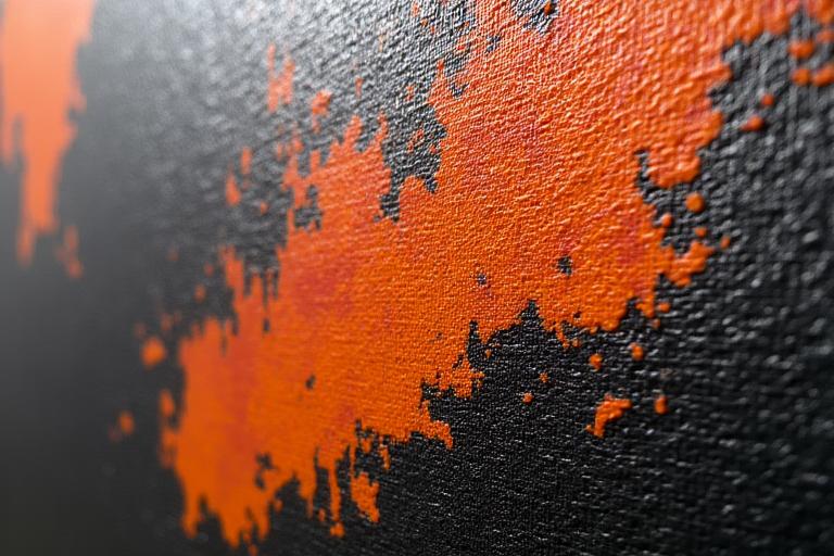 Close-up of a textured oil painting featured in the gallery.